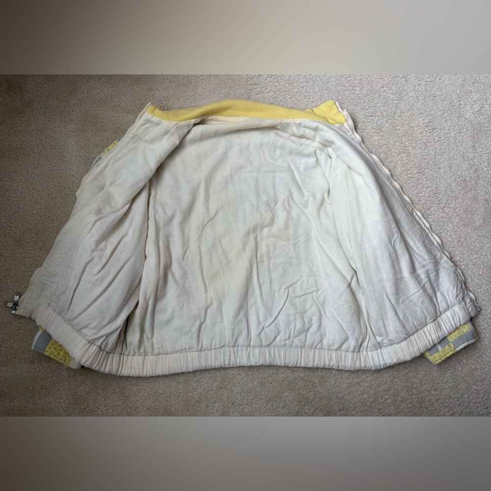 Vintage unbranded soft cozy terry knit bomber jacket with patchwork print, sz S - Picture 6 of 9